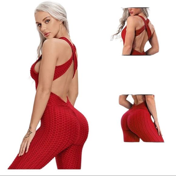 Red Womens butt lift full body jumpsuit - Picture 4 of 4